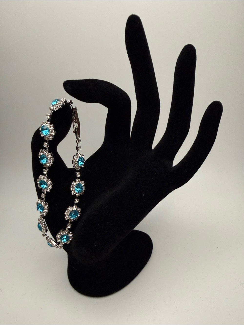 New Teal Blue Crystal Tennis Bracelet - Ladies Silver-Tone Jewelry